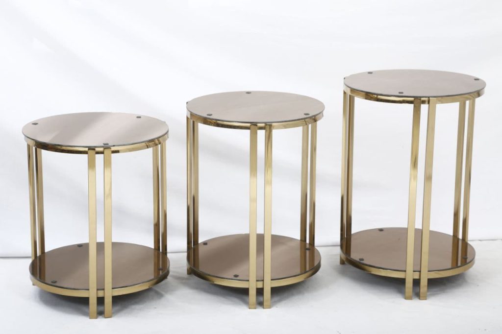میز عسلی 6 پایه مجموعه 3 عددی رنگ طلایی